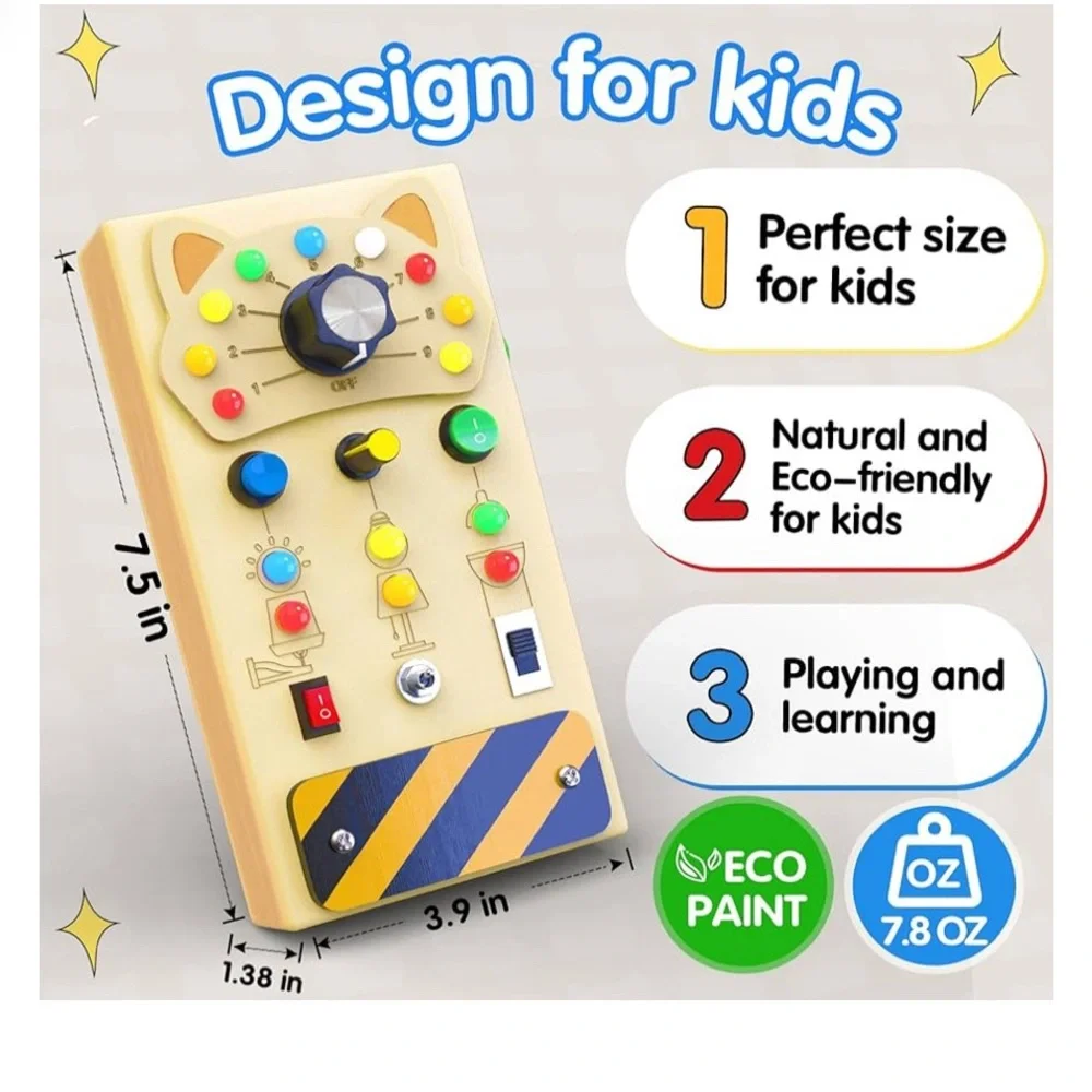 Toddler Montessori Travel Toys - Wooden Busy Board with LED Light,Switch…